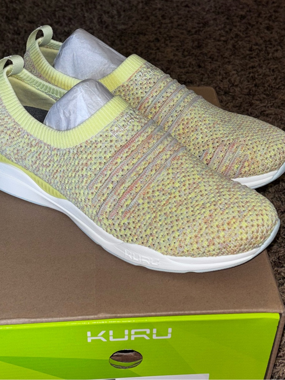 Kuru Stride Womens Size 9 Yellow White Athletic Walking Slip On Shoes Sneakers